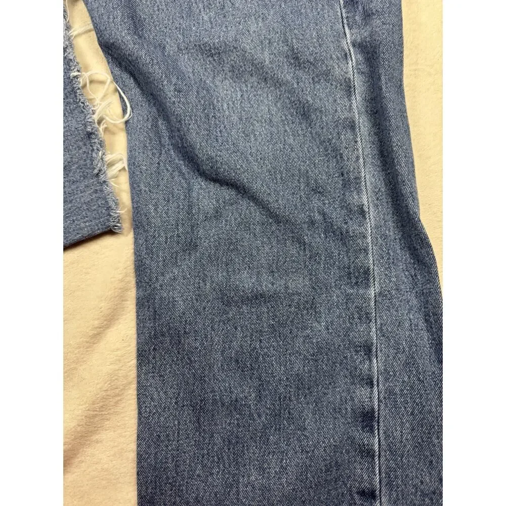 Levis 505 Mens Jeans 36x29 Regular Fit Straight Leg Blue Denim Raw Hem